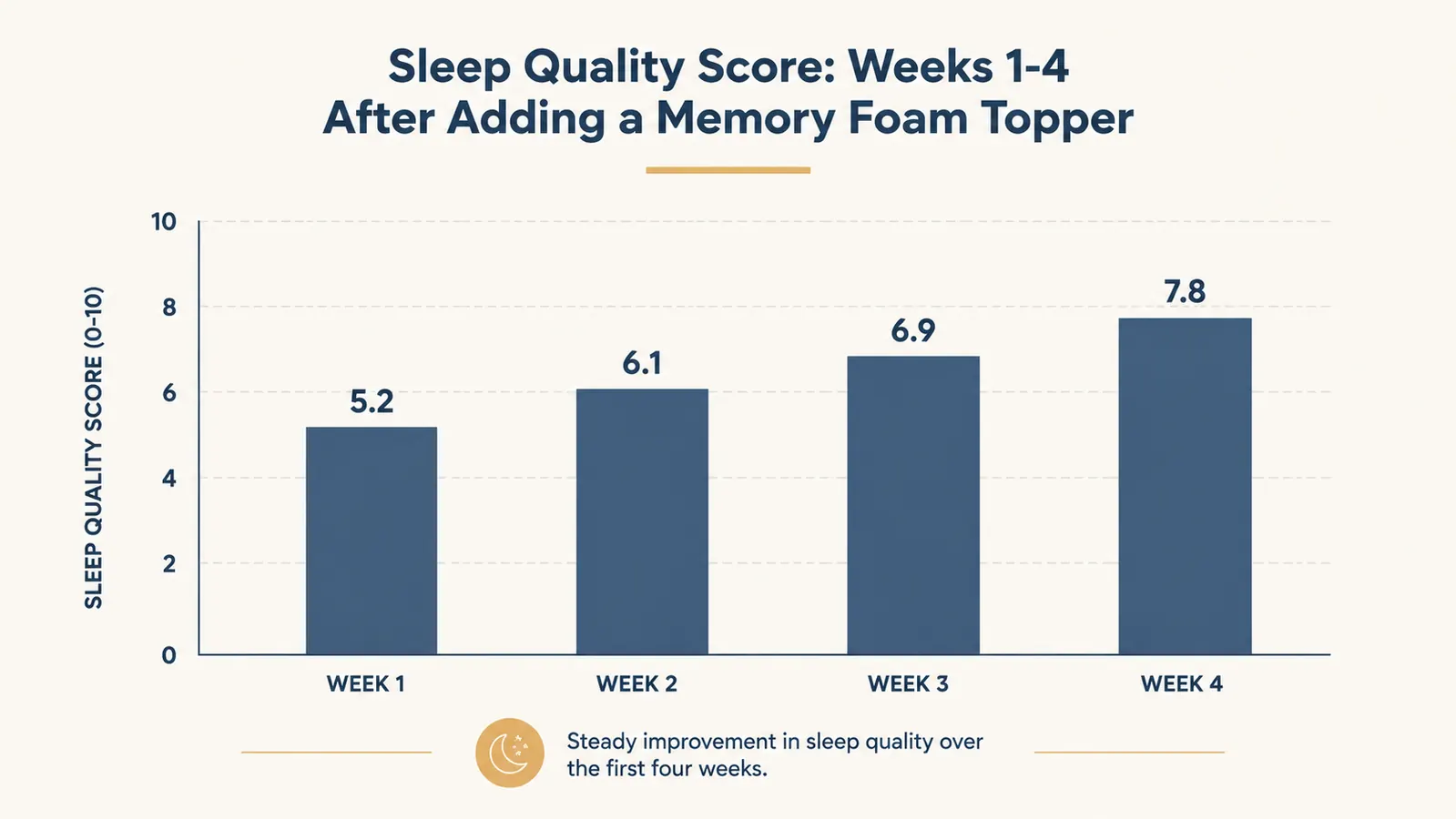 Chart showing sleep quality score improvements over four weeks after adding a mattress topper